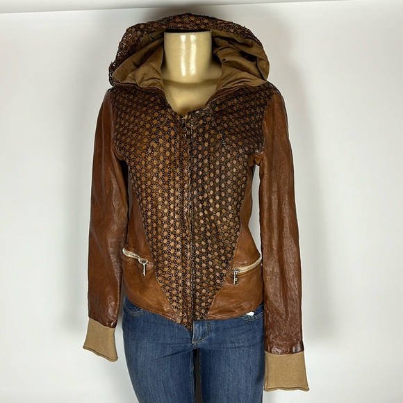 Giorgio Brato Leather Hoodie Jacket Women’s Size 40 - Picture 1 of 14